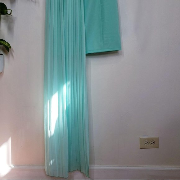 NEW KOR@KOR Italy Green Sheath Mini Dress MEDIUM Pleated Overlay Side Sleeveless - Picture 10 of 13